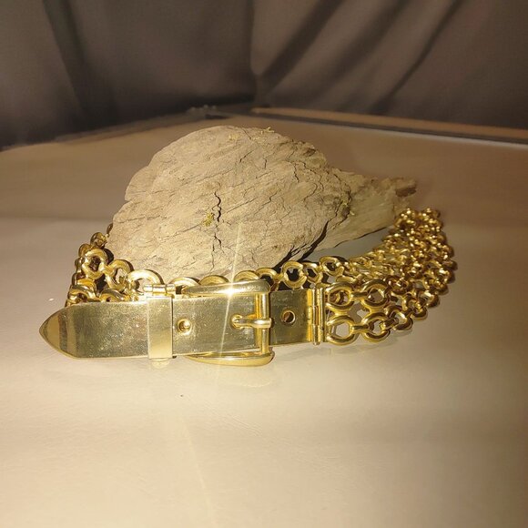 Gold Chain Size 32 Link Double Link Belt Buckle Vintage Style Adjustable Plated - Picture 2 of 10